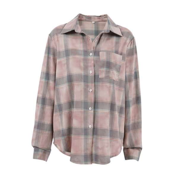 Plaid Long Sleeve Shirt Baggy Coat Women